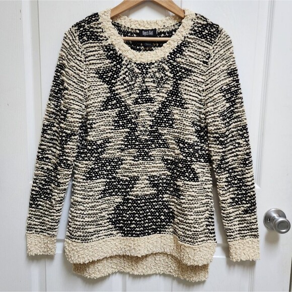 Objects D'Art Sweater Womens L Cream Black Chunky Nubby Knit Boho Aztec - Picture 1 of 14